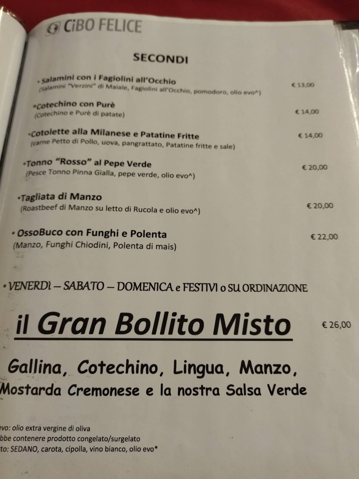 Menu di Ristorante-Pizzeria Cibo Felice 