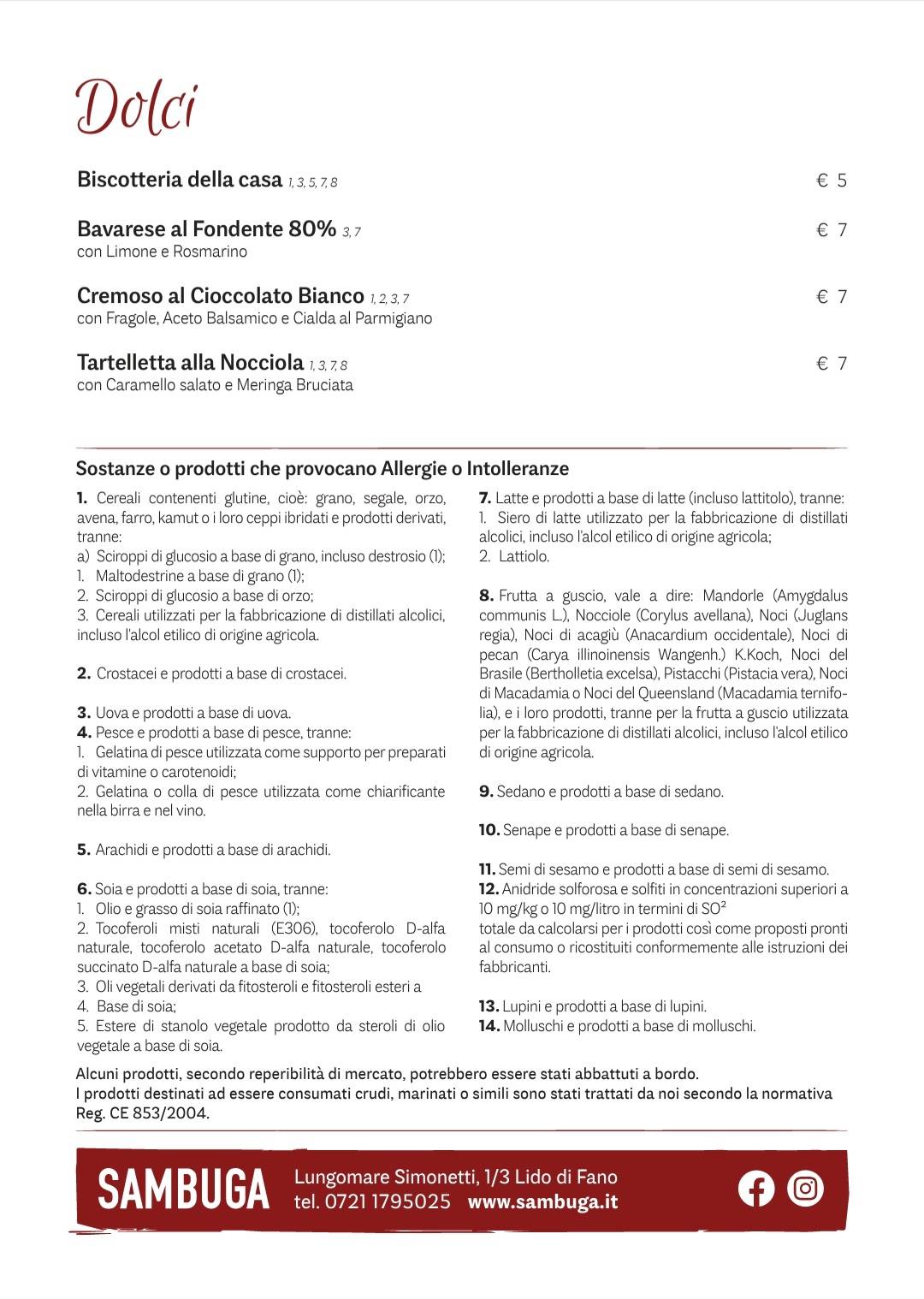 Menu di Ristorante Sambuga 