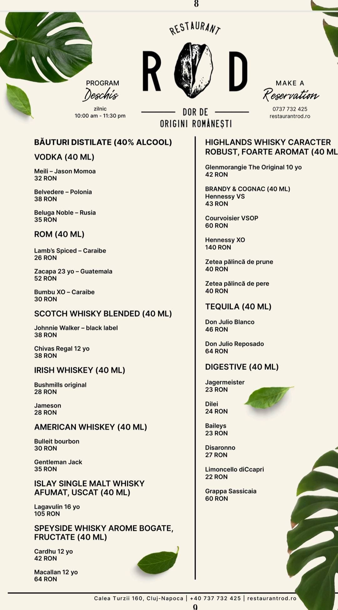 Menu de Restaurant Rod