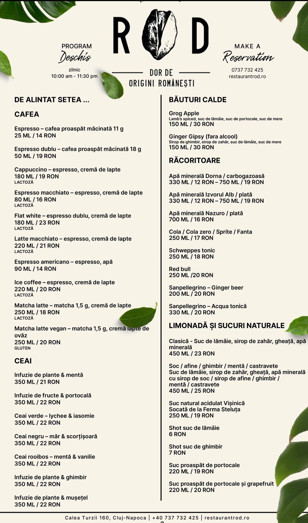 Menu de Restaurant Rod