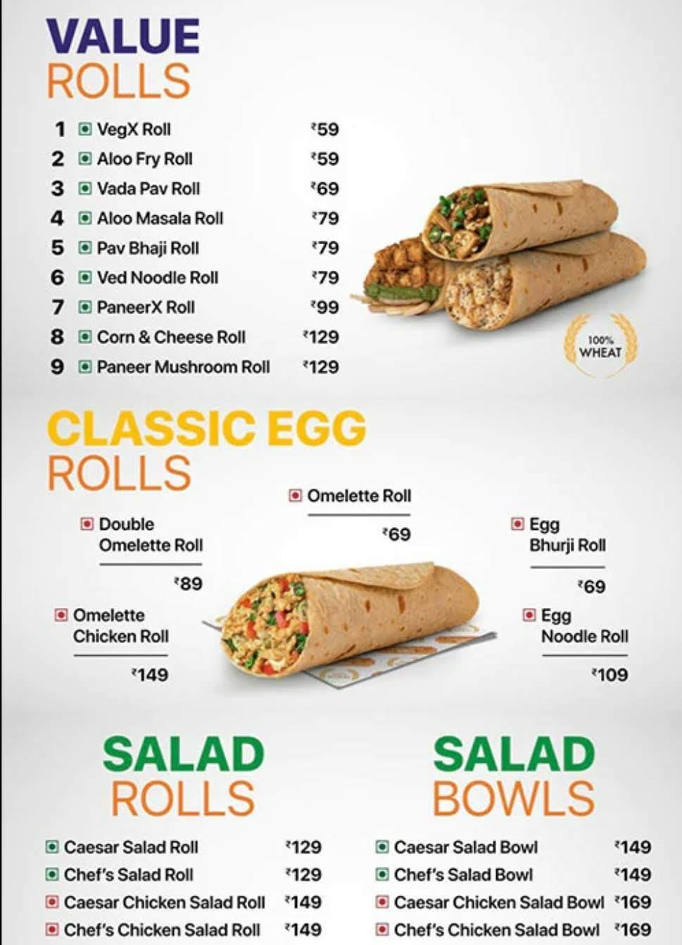 Rolls & Bowls menu