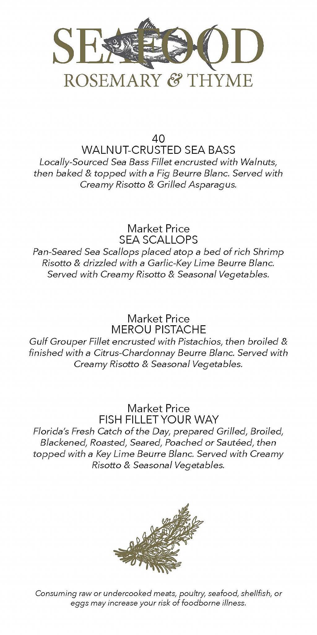Menu at Rosemary And Thyme restaurant, Sarasota