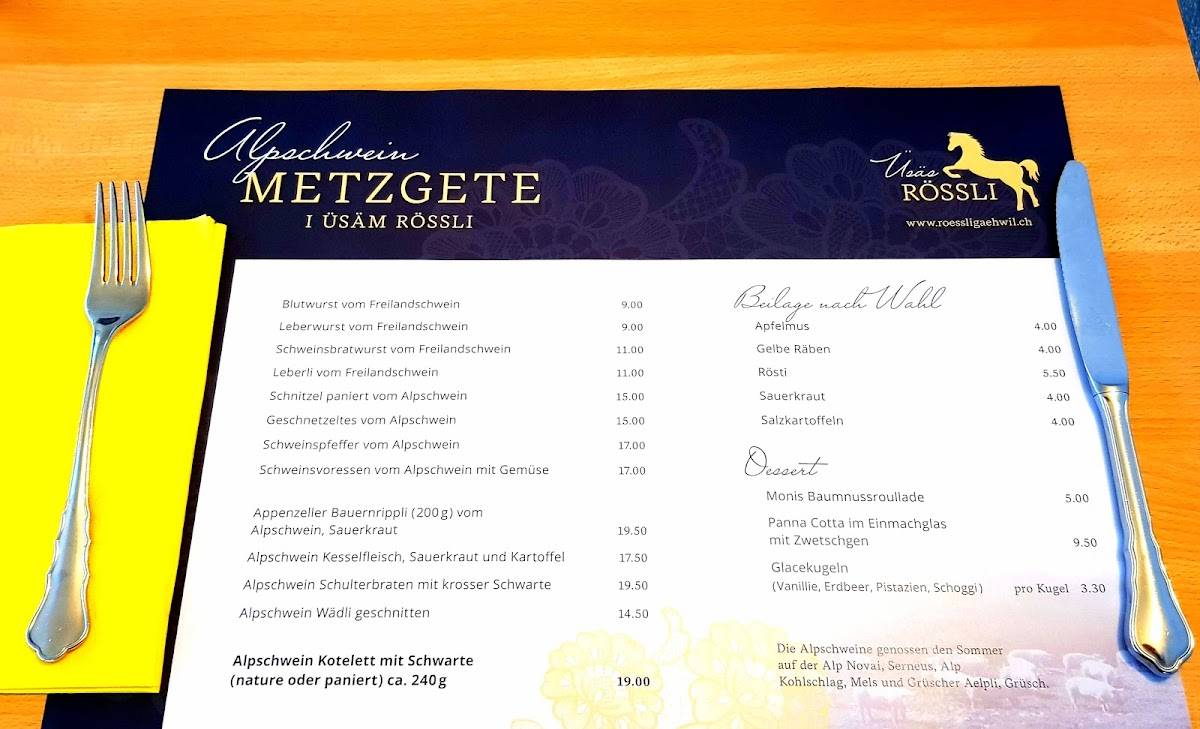 Menu di Restaurant Rössli Gähwil 
