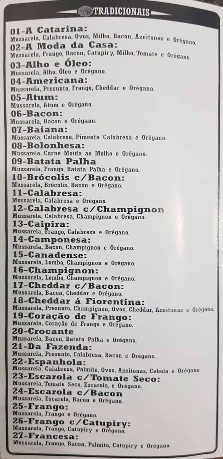 Rota da Pizza Fazenda cardápio