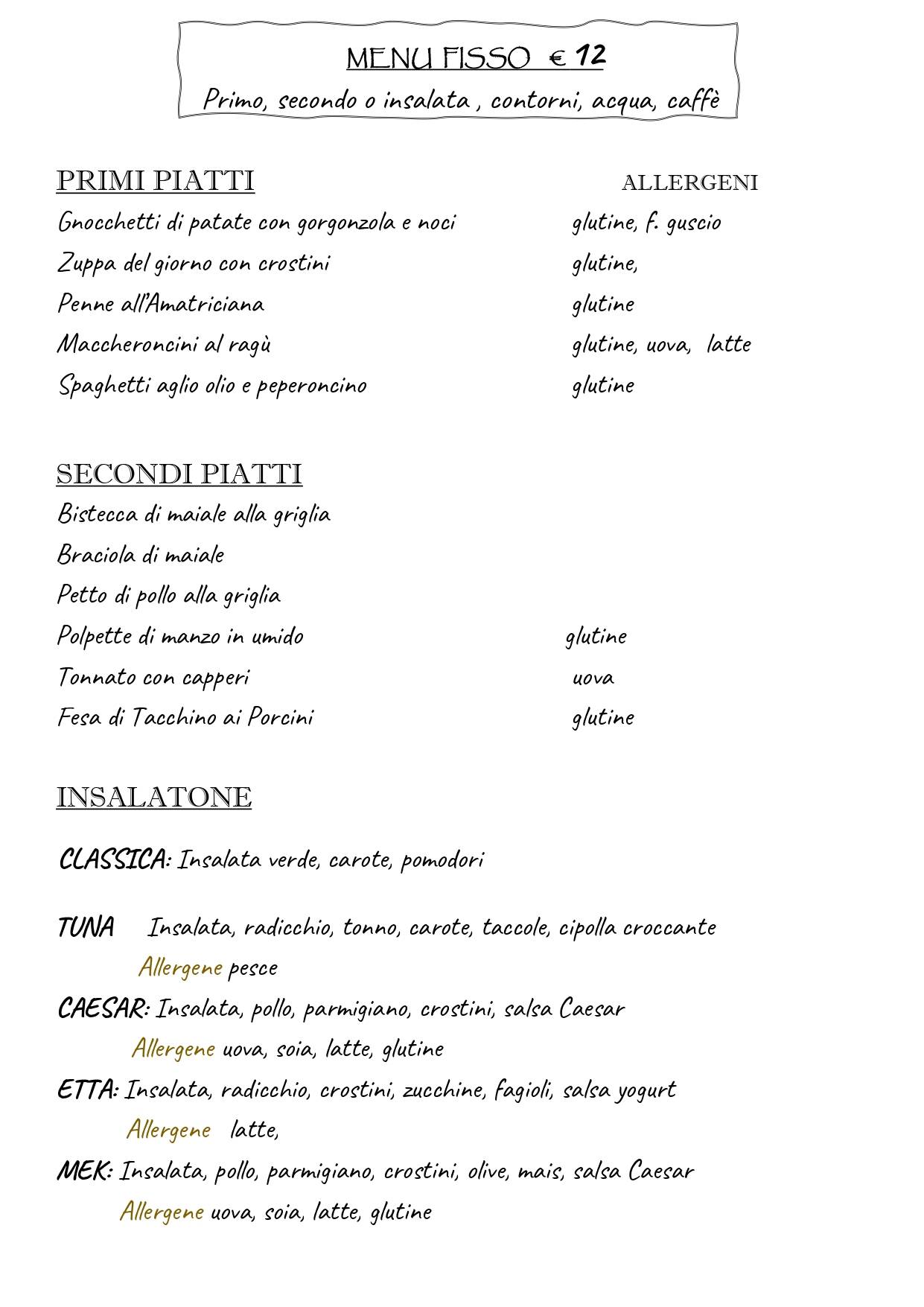 Menu di Roxy Caffè 