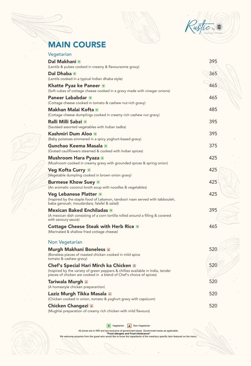 Rustic by OTH menu