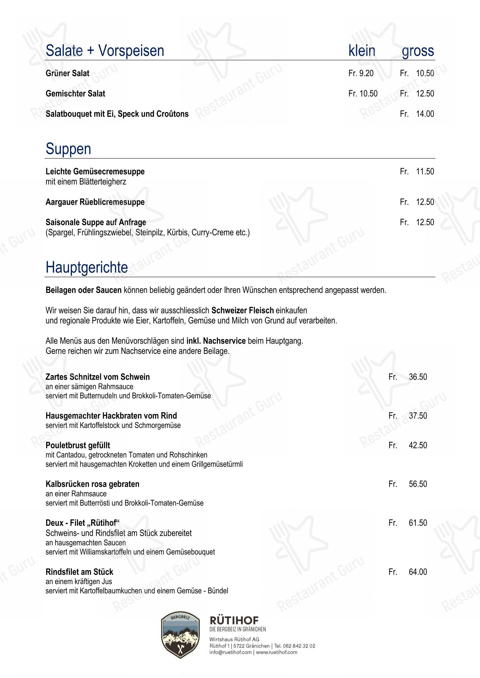 Основное меню per Restaurant Rütihof, Gränichen ristorante