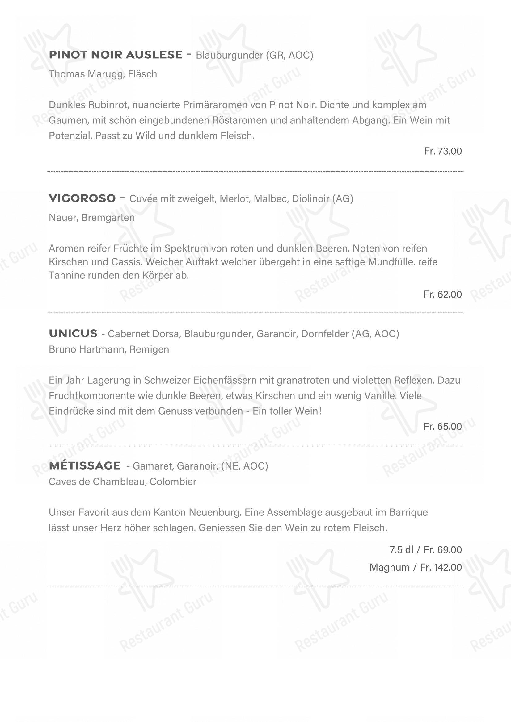菜单 per Restaurant Rütihof, Gränichen in Gränichen