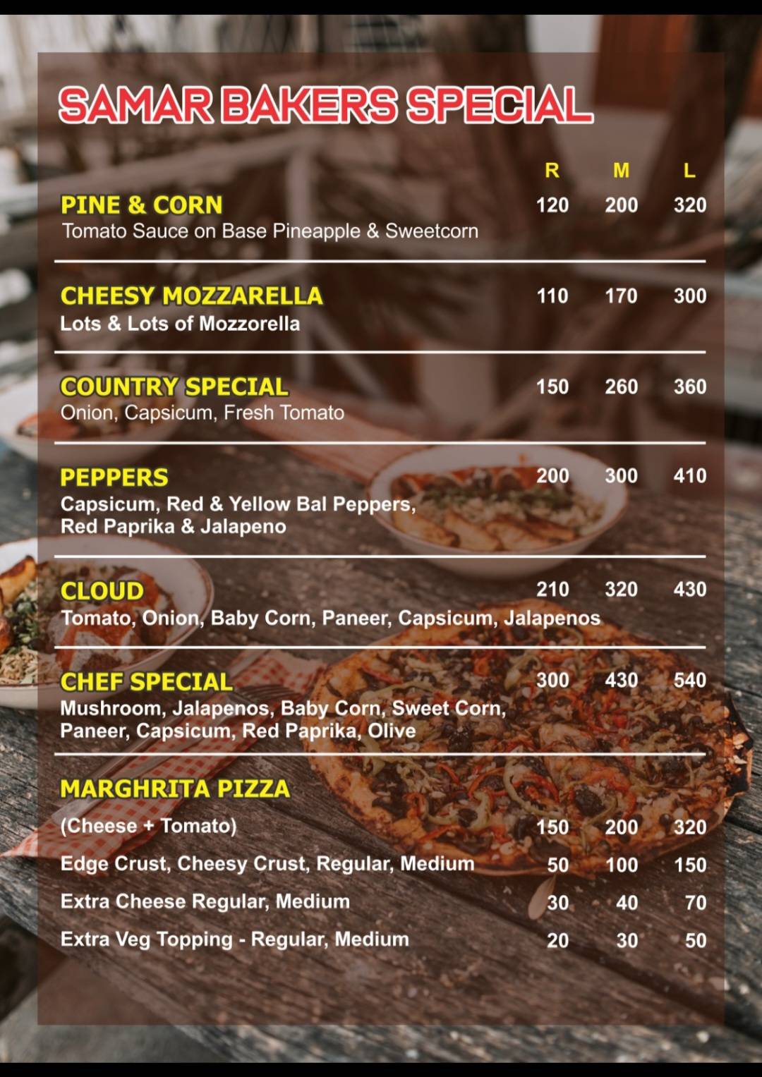 SAMAR BAKERS menu