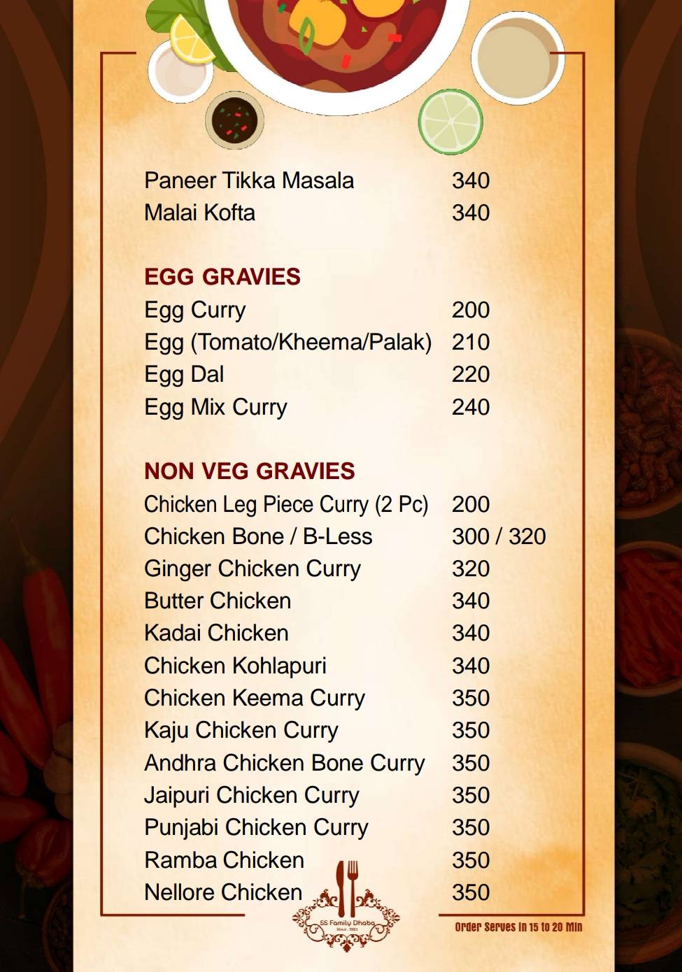 SS FAMILY DHABA menu