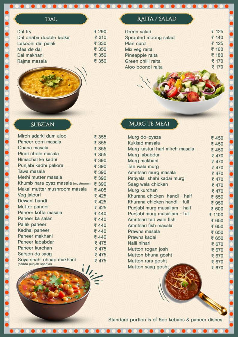 Sadda Punjab Best punjabi restaurant in navi mumbai menu