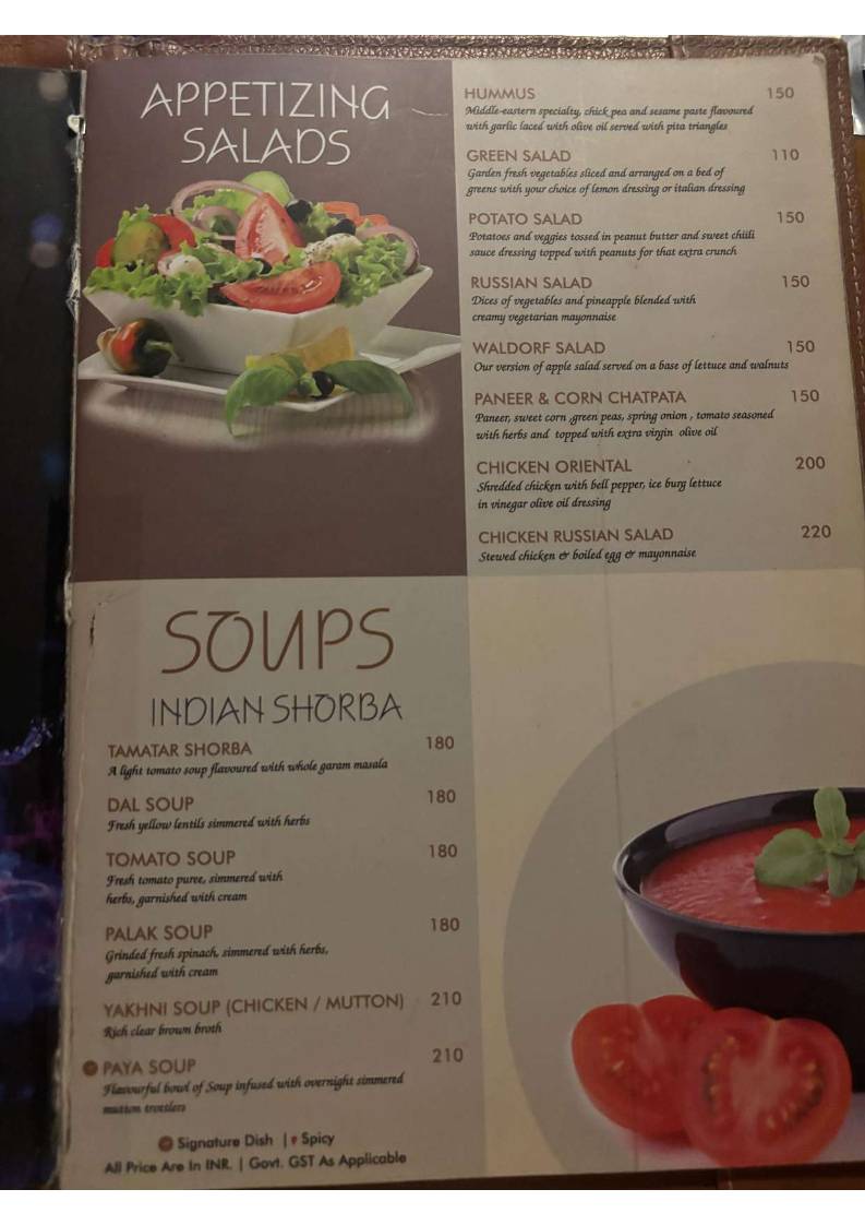 Sai Palace Hotel & Gardens menu