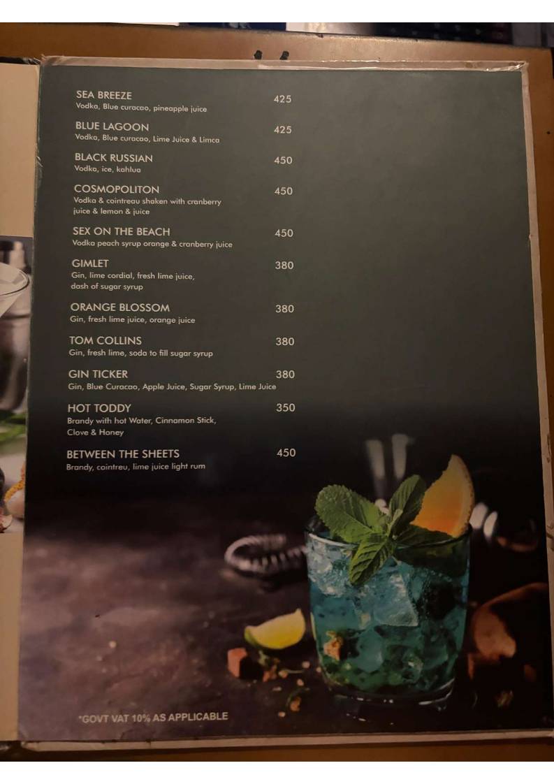 Sai Palace Hotel & Gardens menu