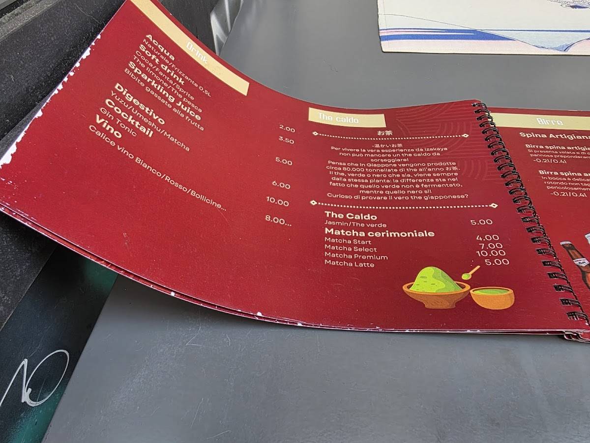 Menu di Sakakura - Sarpi 