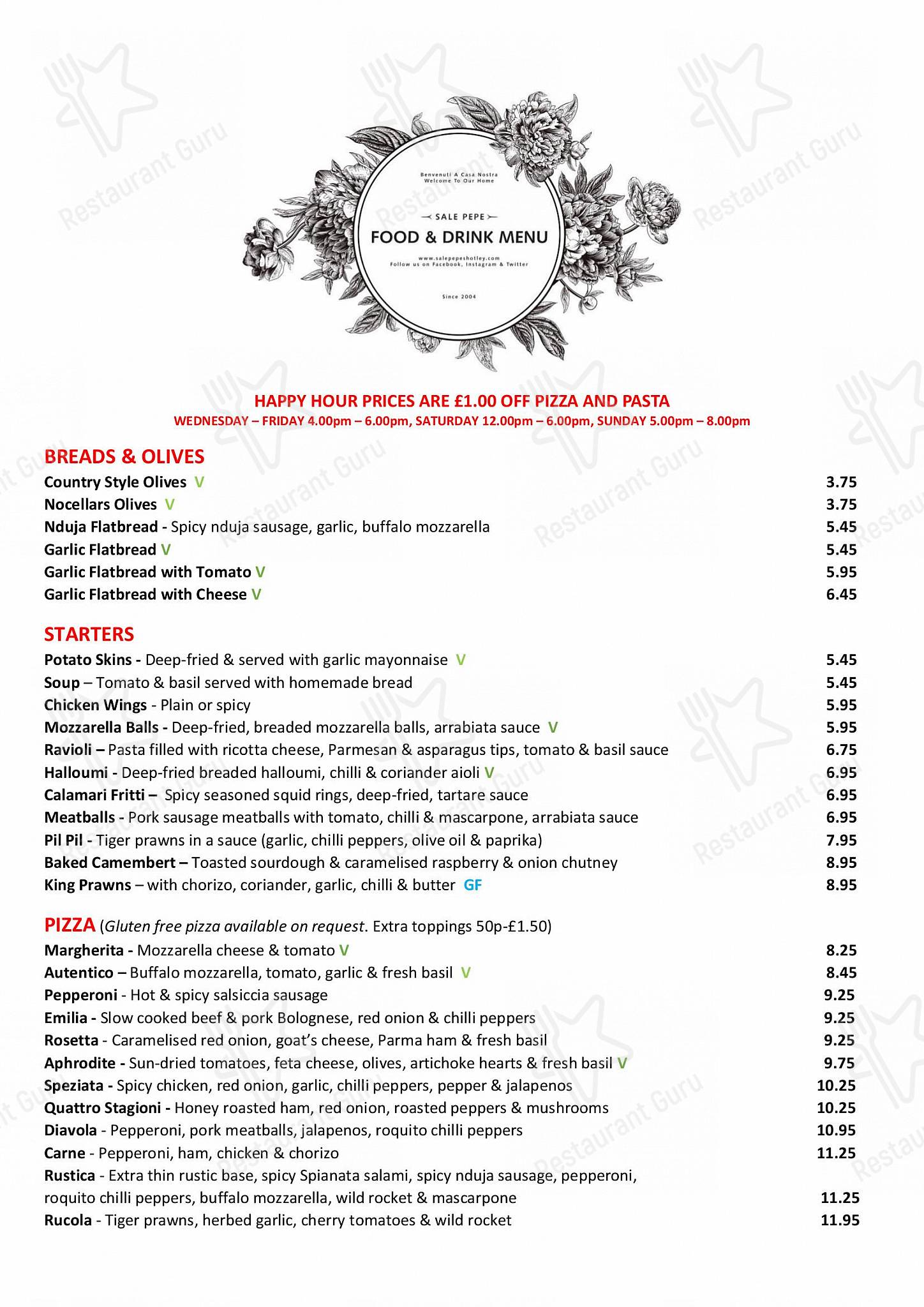 Menu at Sale Pepe, Shotley Bridge restaurant, Consett, 1011 Front St