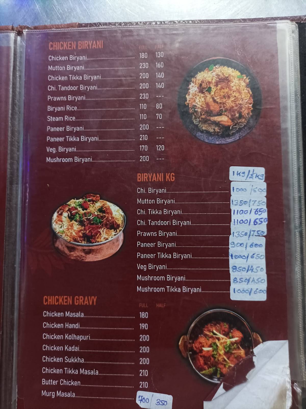 Salim Biryani menu