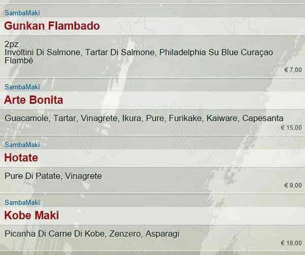 Menu di SambaMaki  Parioli 