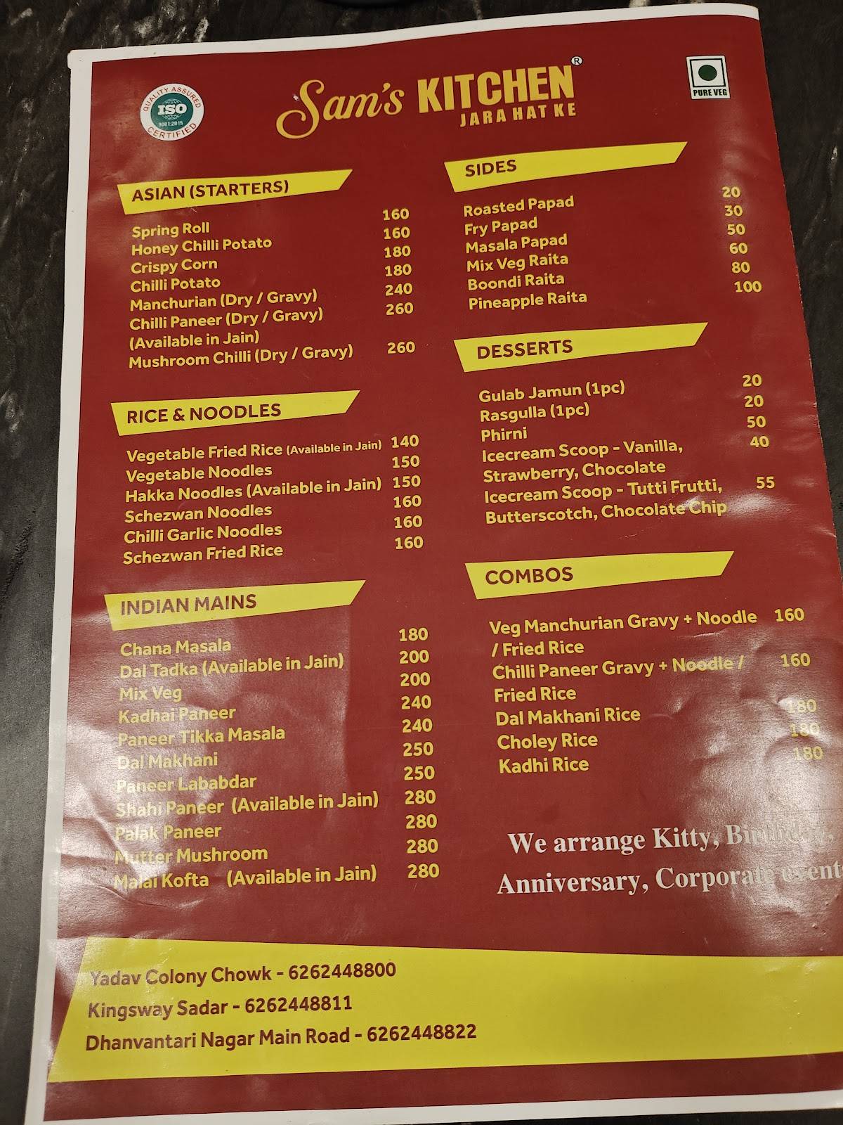 Sam's Kitchen menu