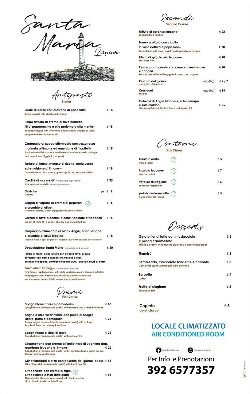 Menu di Ristorante Santa Maria 