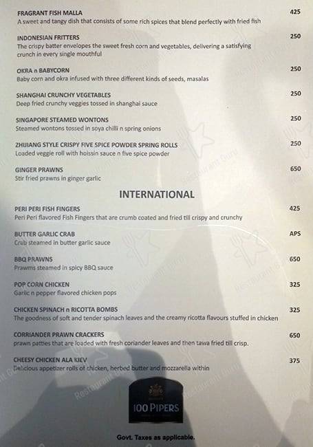Satkar Grande menu