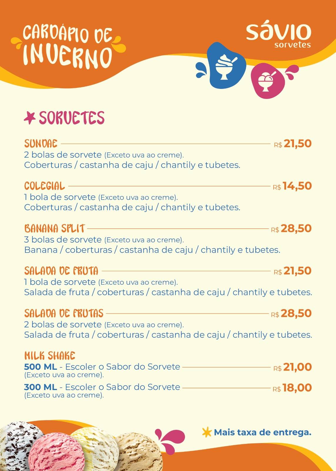 Sávio Sorvetes Londrina cardápio