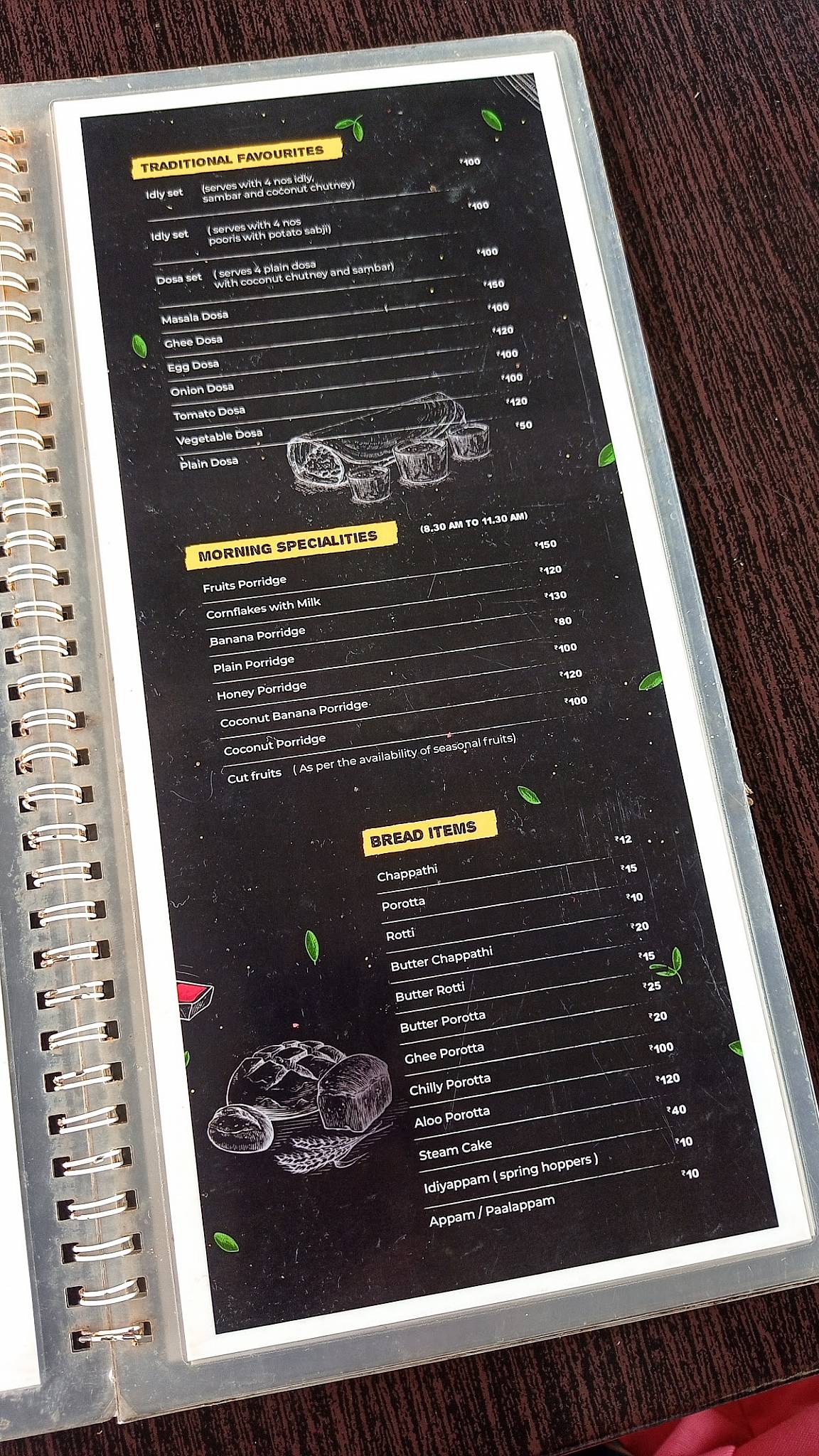 Sea shore restaurant menu