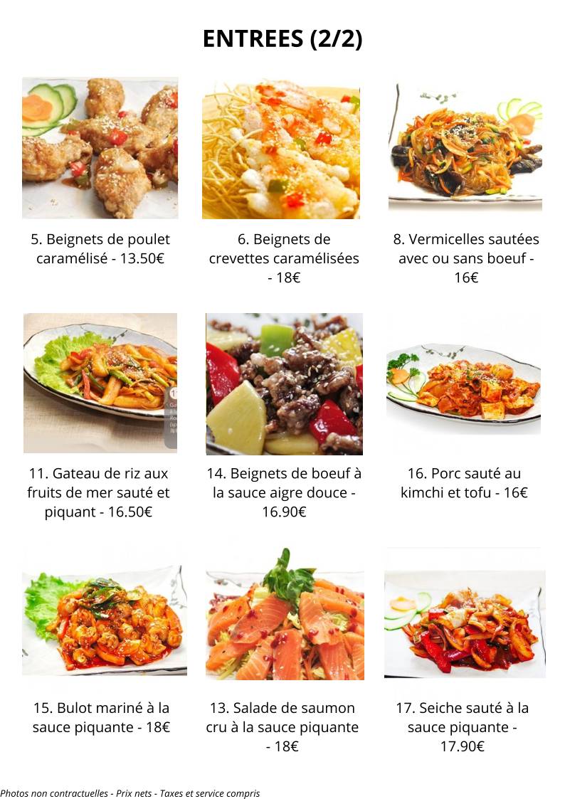 Menu de Shingané