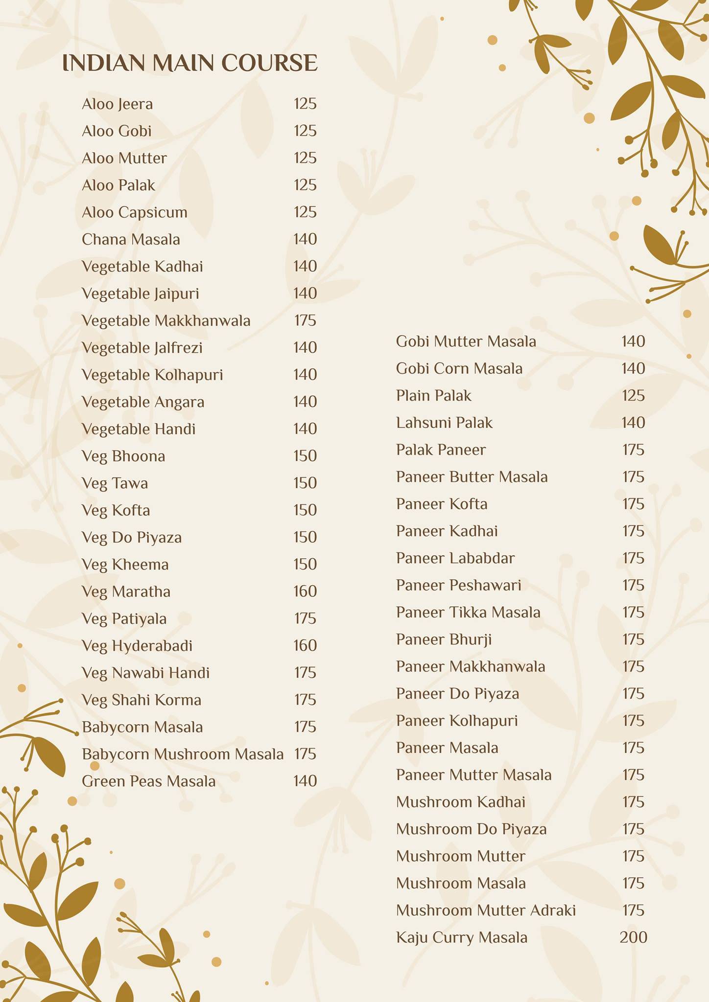 Shriniwas Veg menu