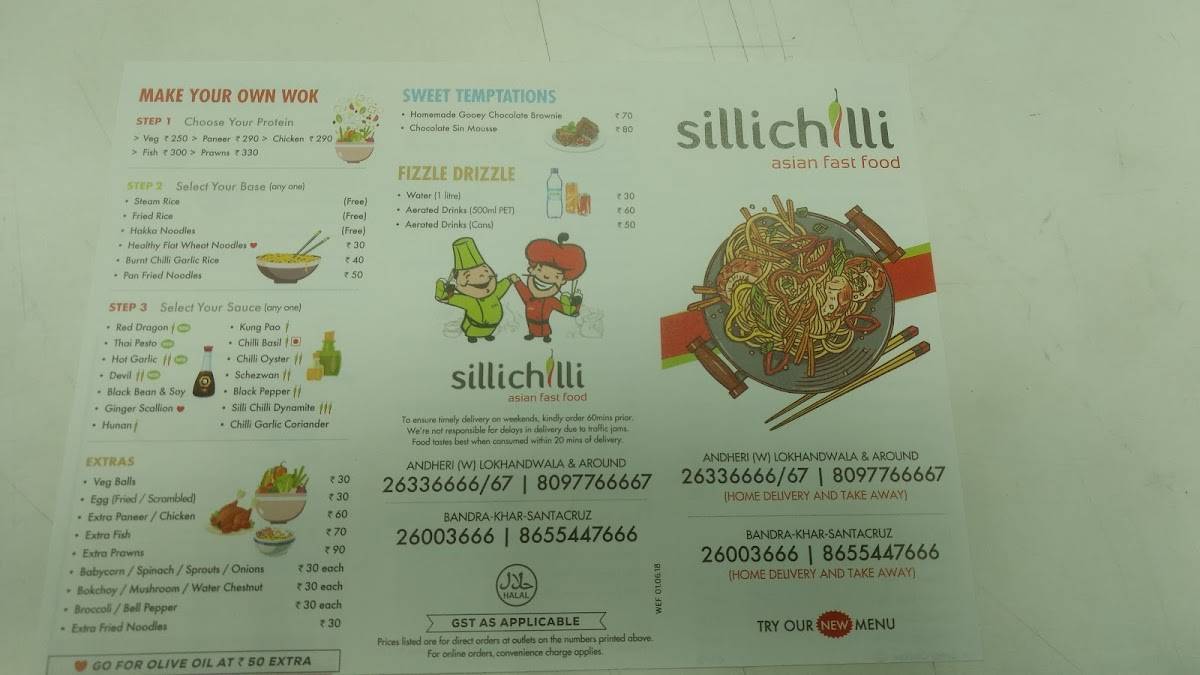 Silli Chilli menu