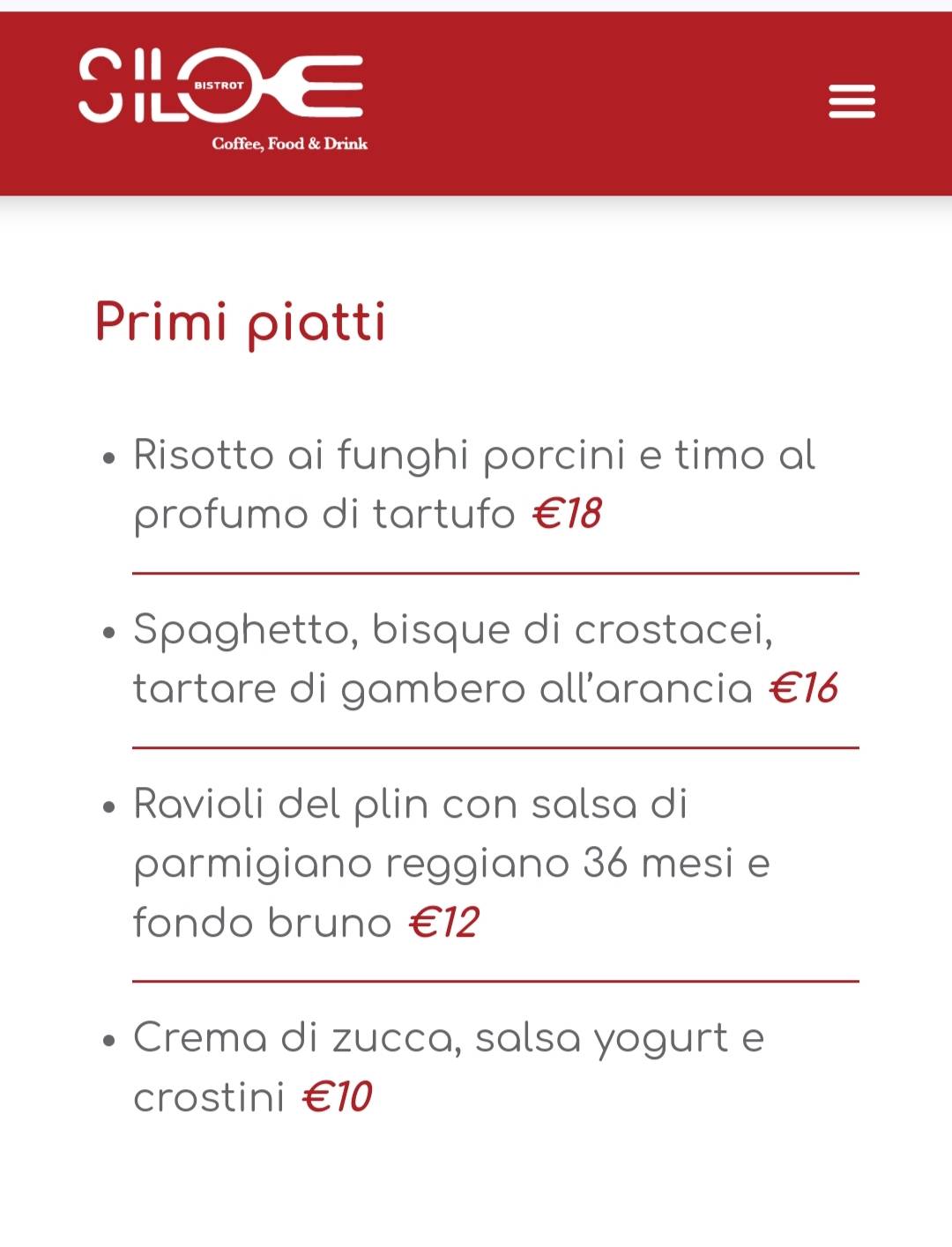 Menu di Siloe Bistrot 