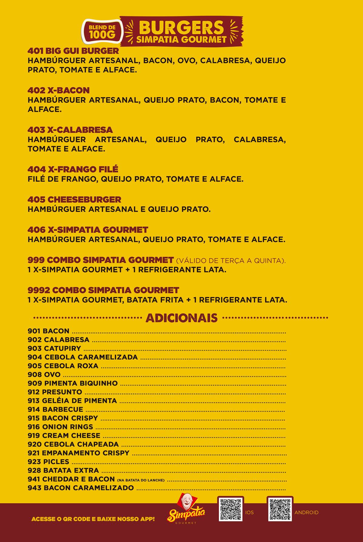 Simpatia Gourmet cardápio