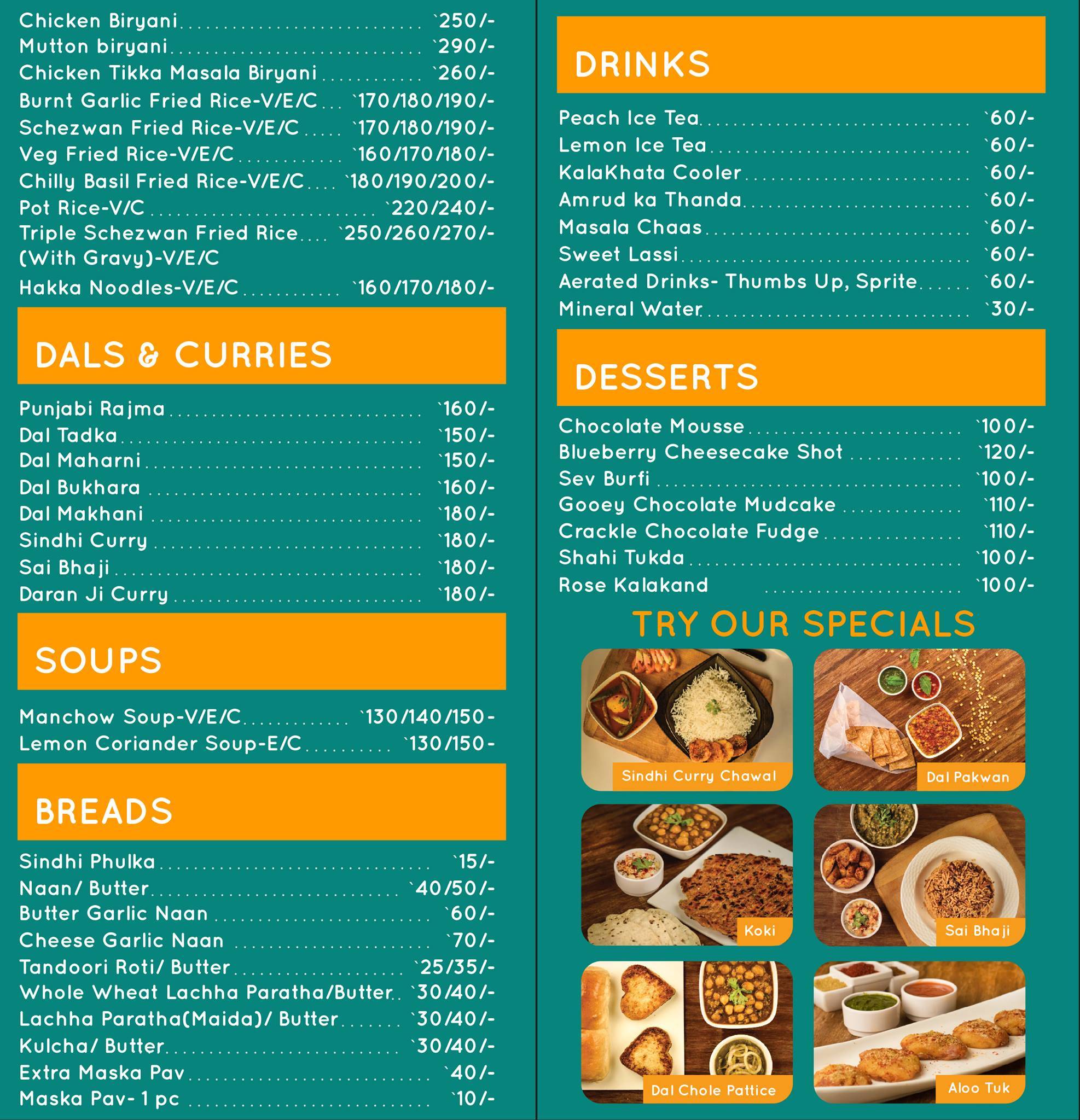 Sindhful menu