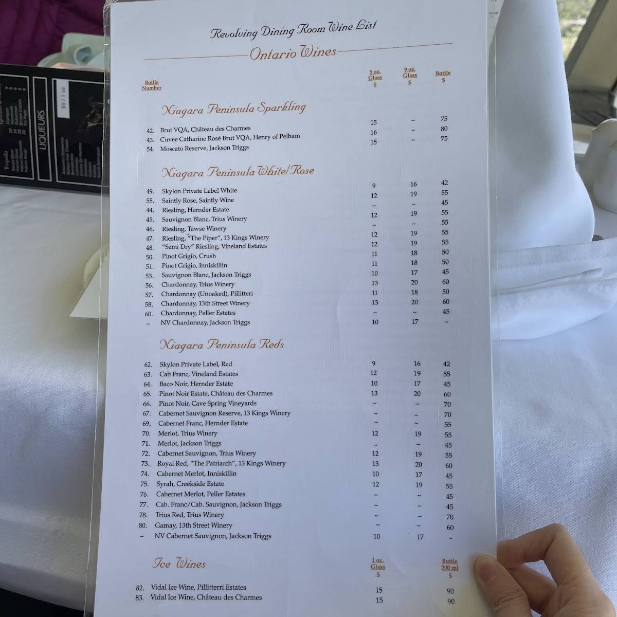 Menu de Skylon Tower Revolving Dining Room