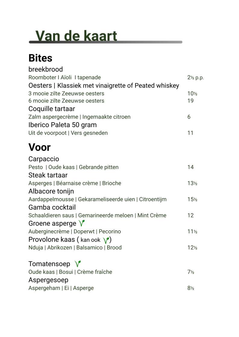 Menu de Restaurant Smaak
