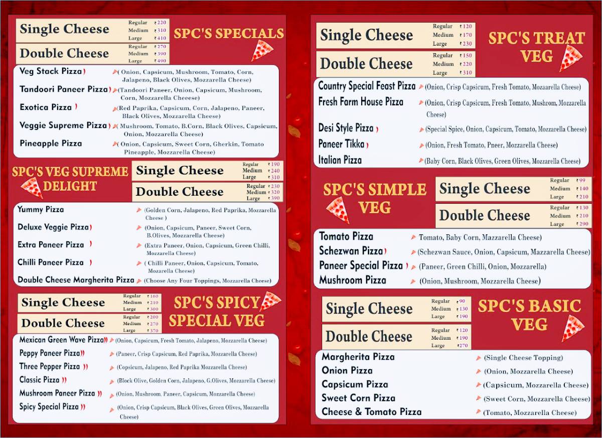 Spicy Pizza Corner menu