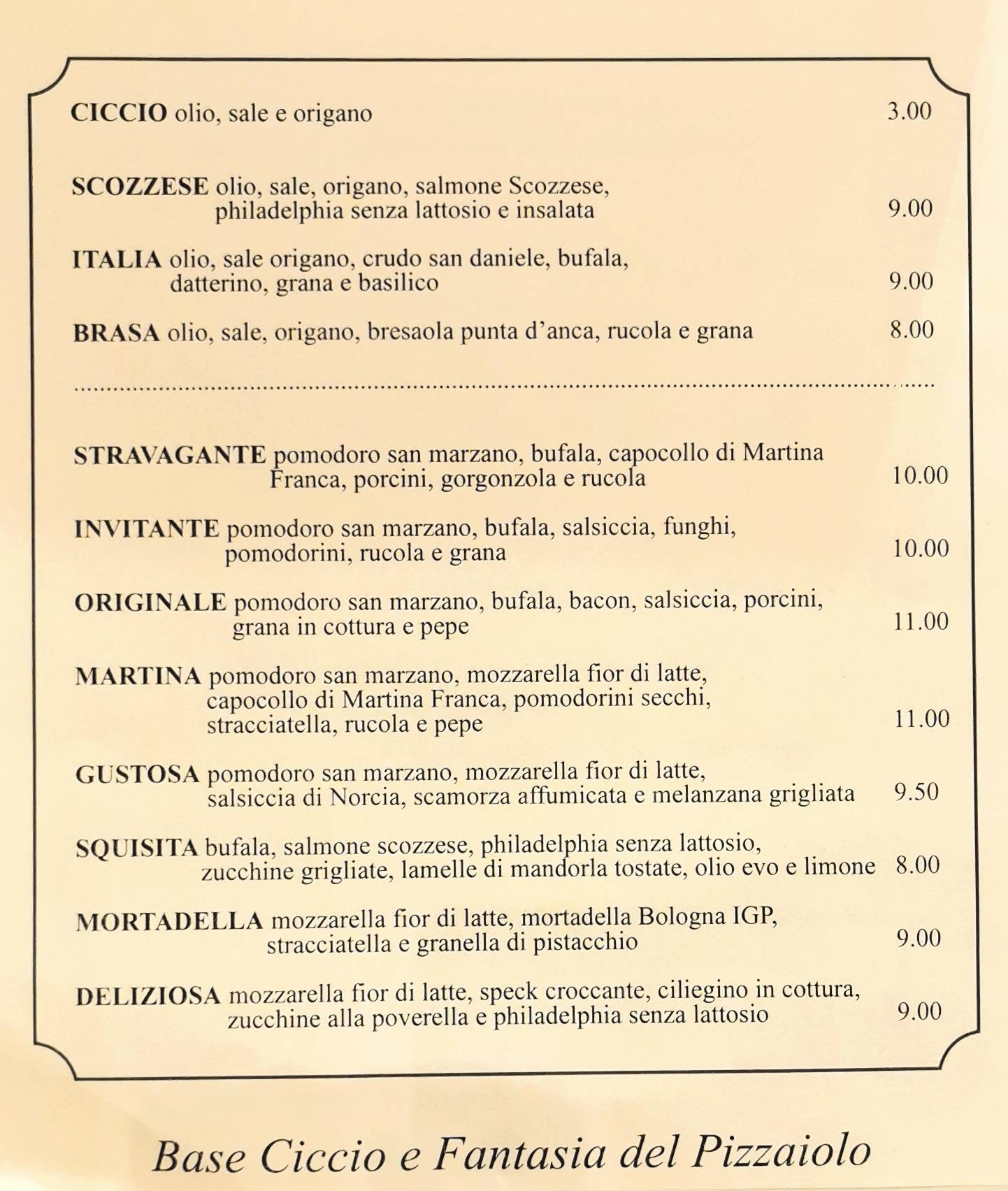Menu di Spisso Pizza Chef 