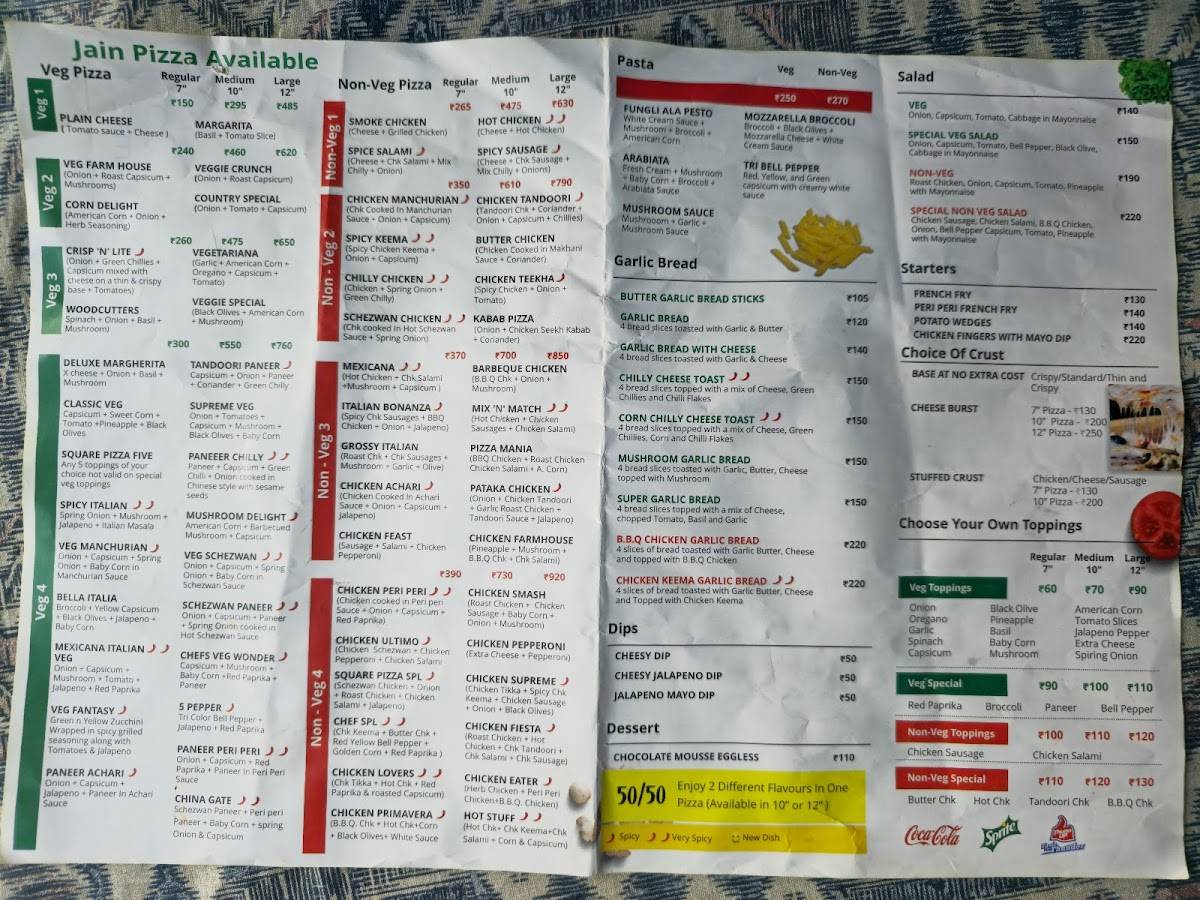 Square Pizza menu