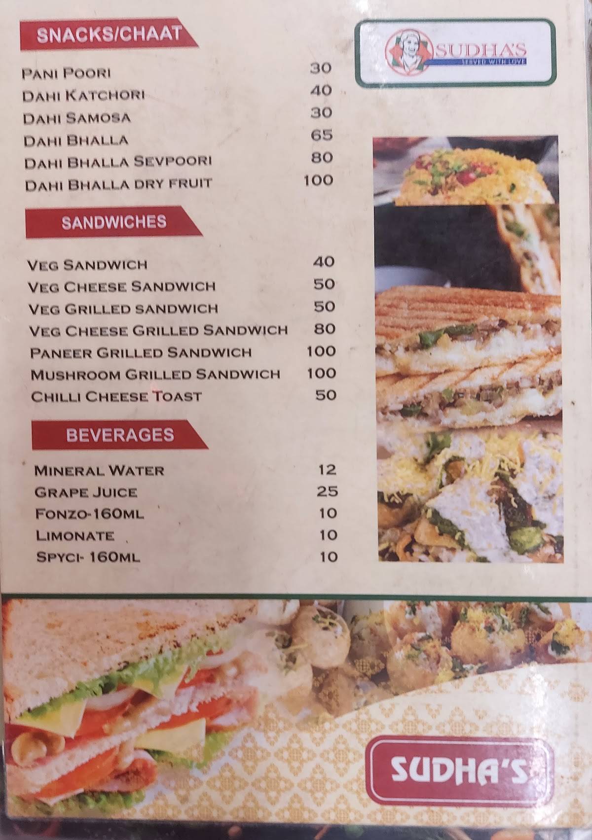 Sudha's Chaat & Sweet menu