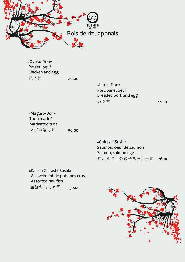 Menu di Sushi B Villars 