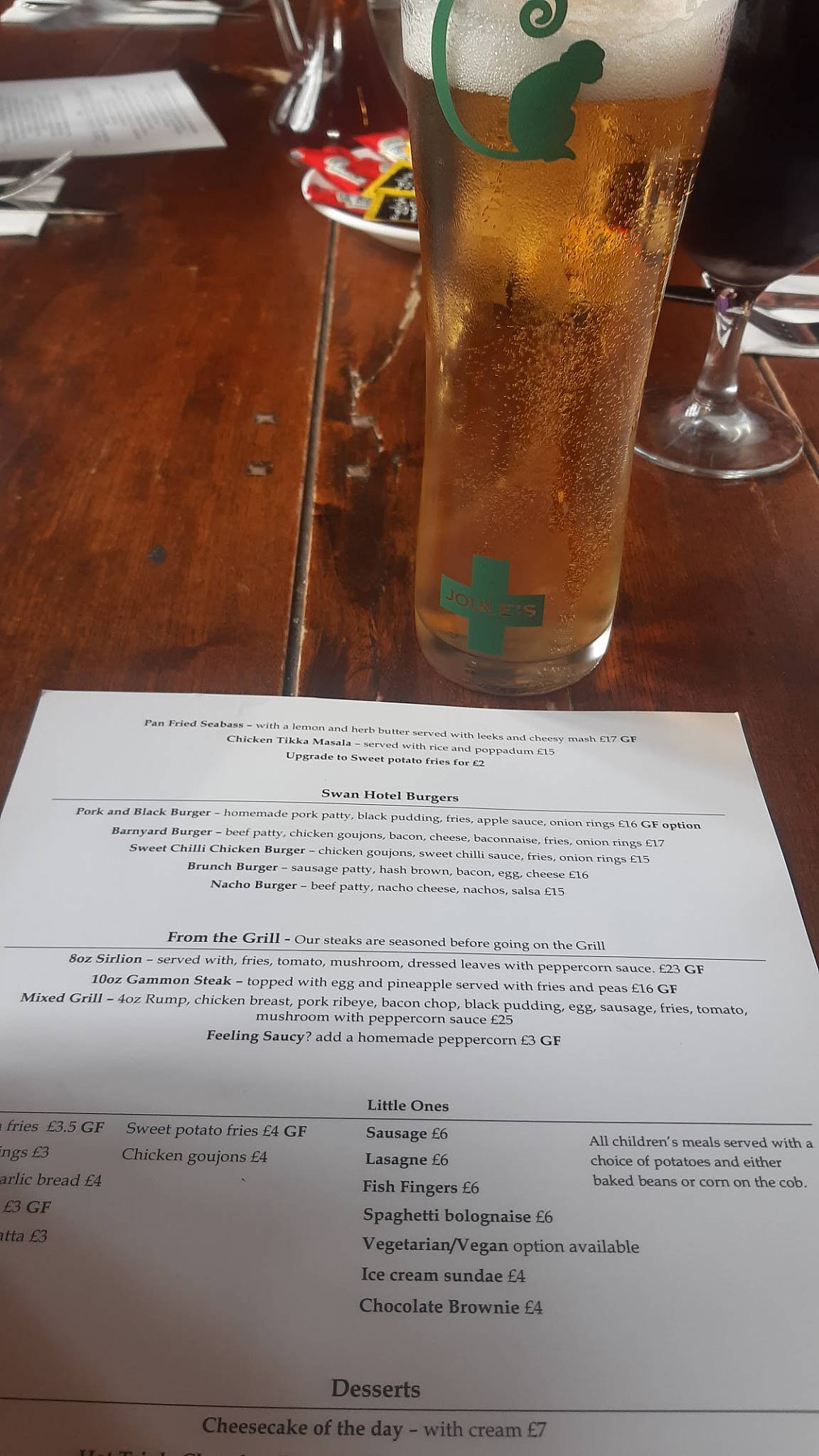 Menu at Swan Hotel Forton restaurant, Newport, Eccleshall Road