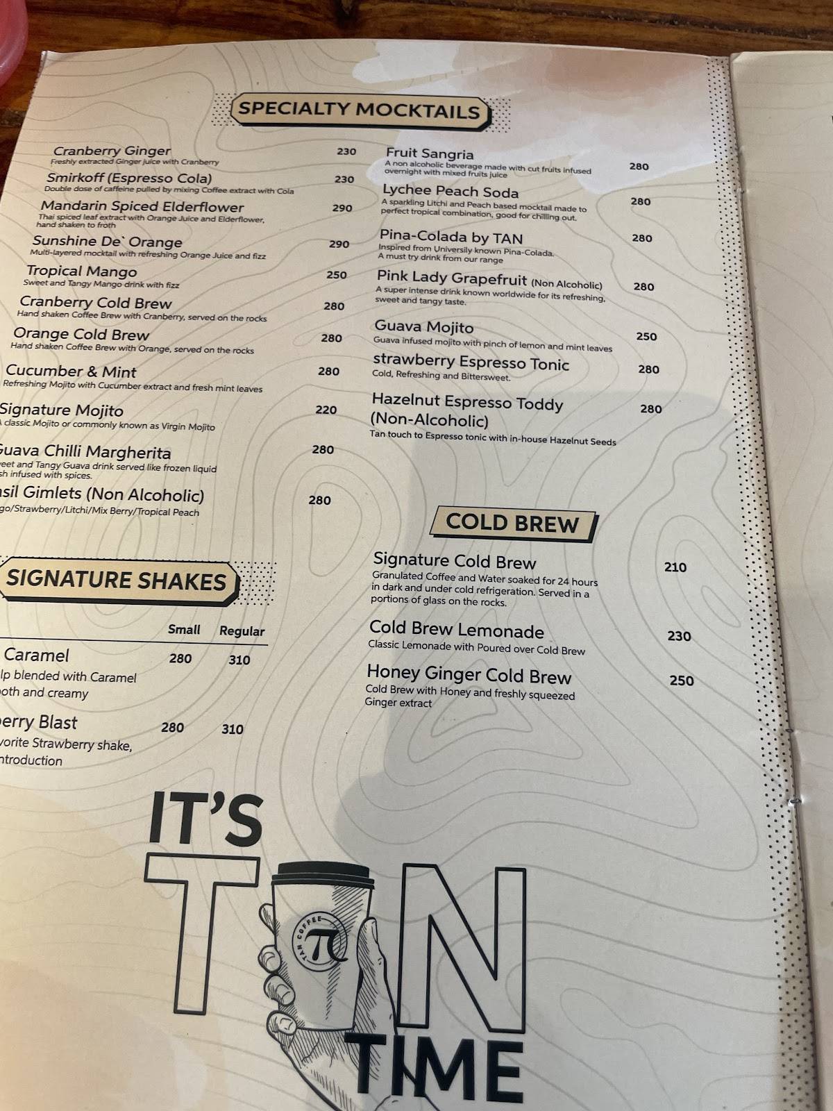 TAN COFFEE menu