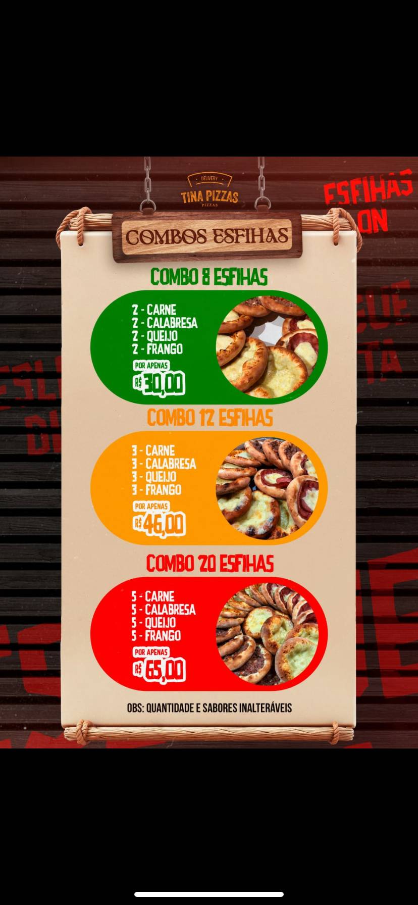 TINA PIZZAS cardápio