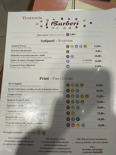 Menu di TRATTORIA I BARBERI 