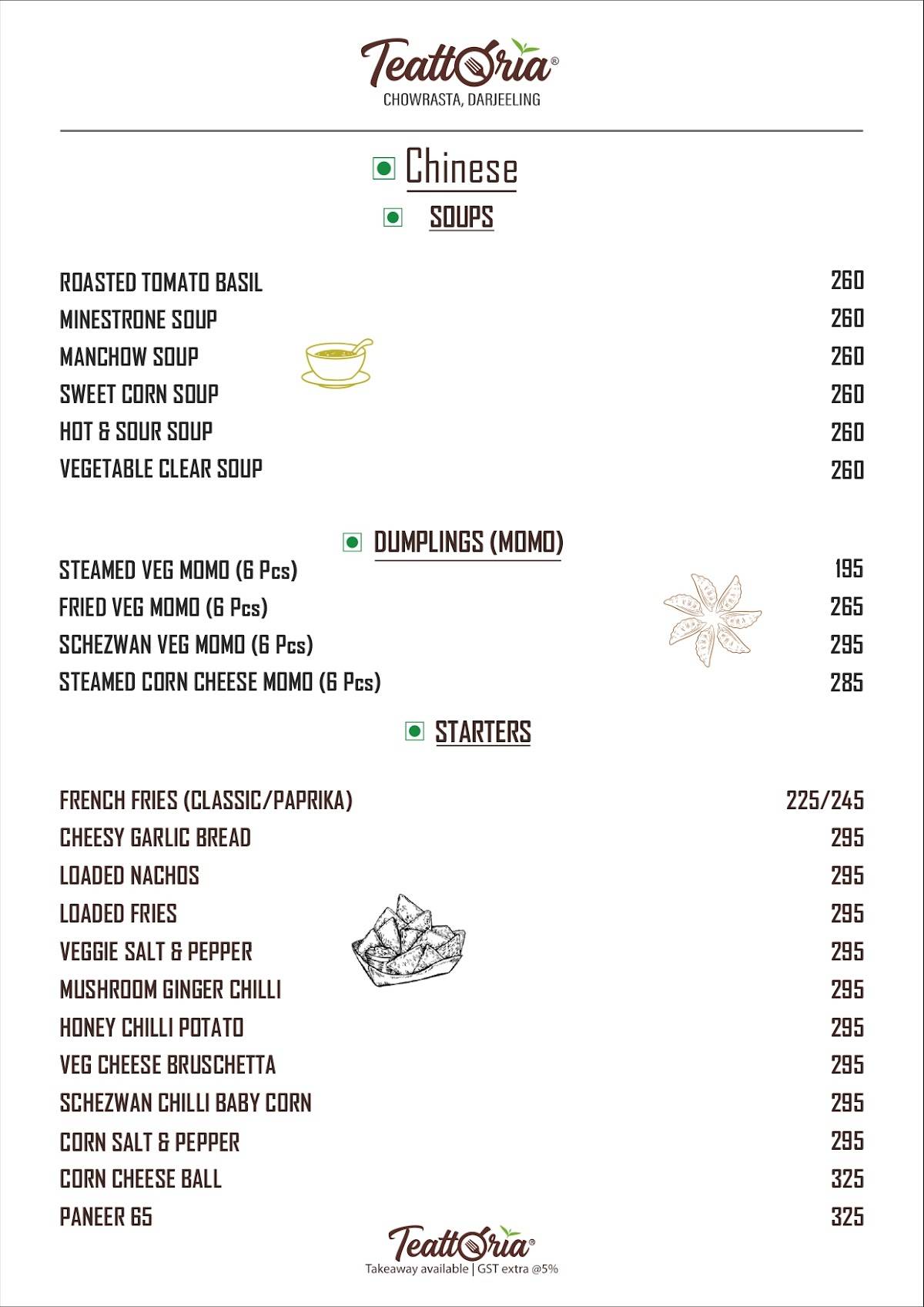 Teattoria Restaurant & Cafe menu