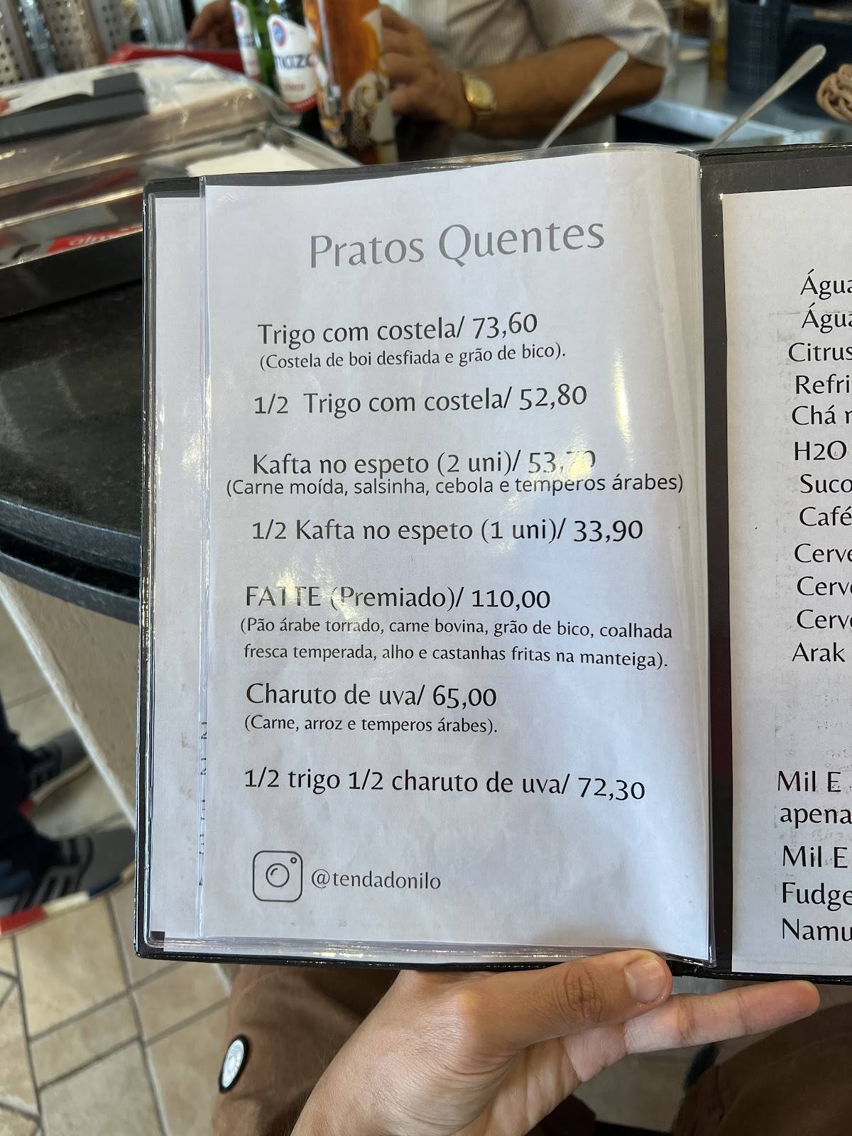 Tenda do Nilo cardápio