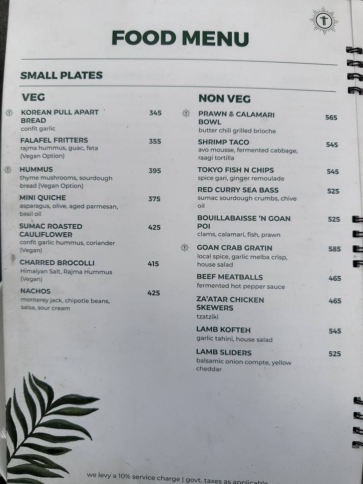 Terttulia Goa menu