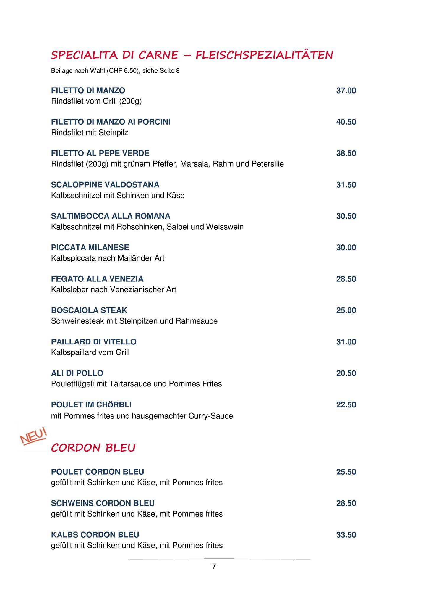 Menu di Testarossa 