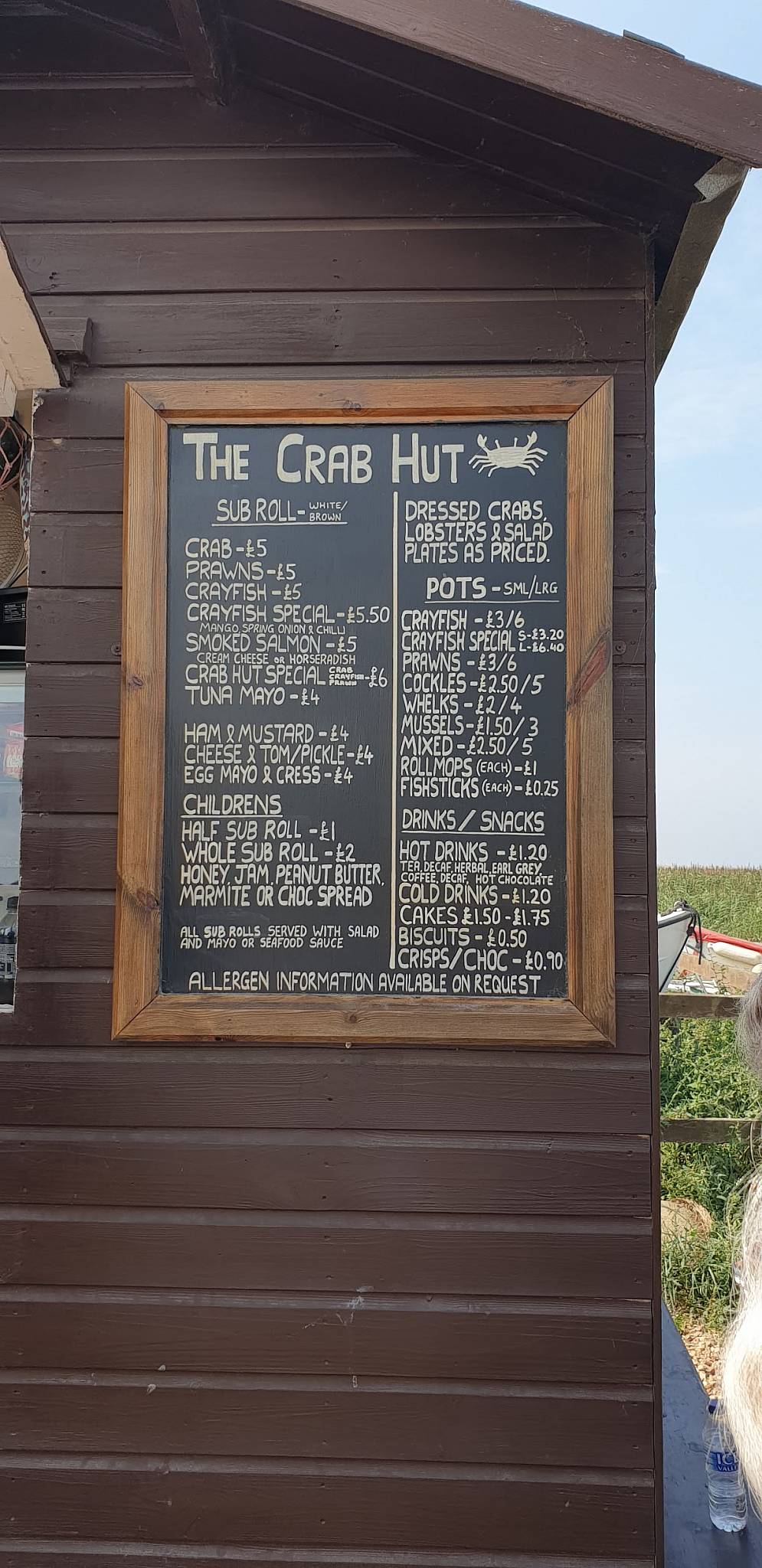 Menu at The Crab Hut restaurant, Brancaster Staithe, Harbour Way