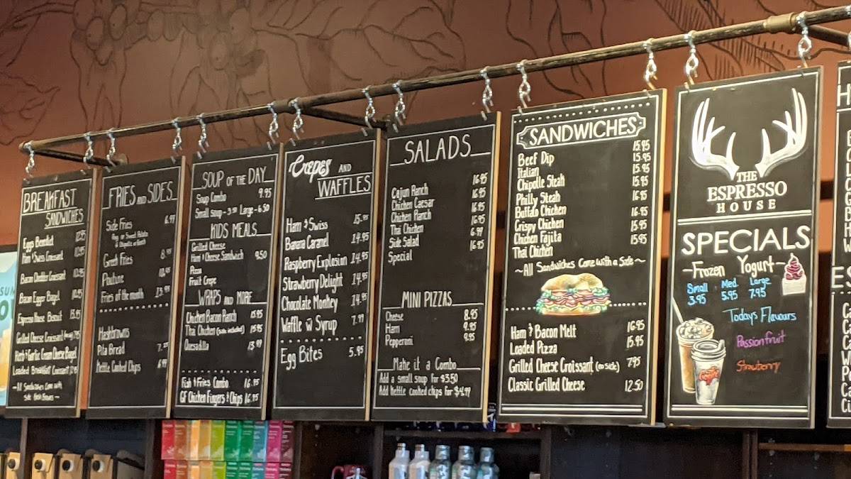 Menu at The Espresso House cafe, La Crête