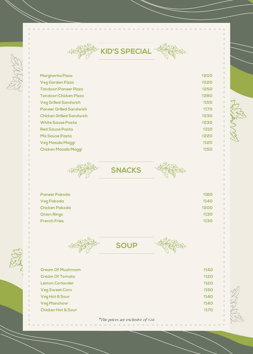 The Garden Kitchen menu